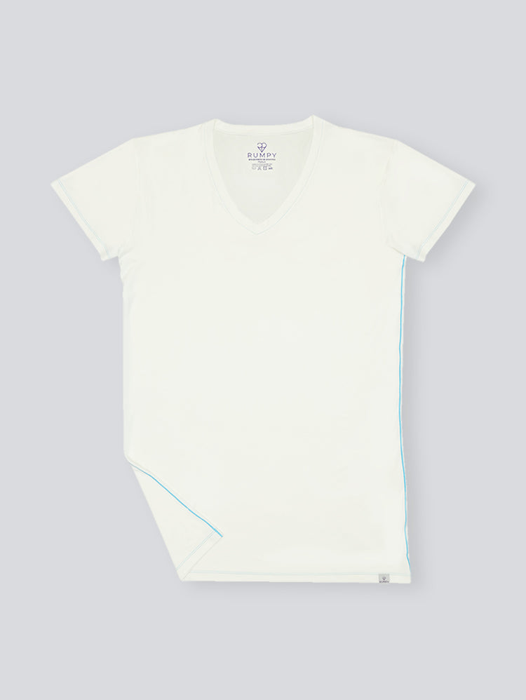 Rumpy Men Long Undershirt Long AF V Neck#color_white-with-blue-thread