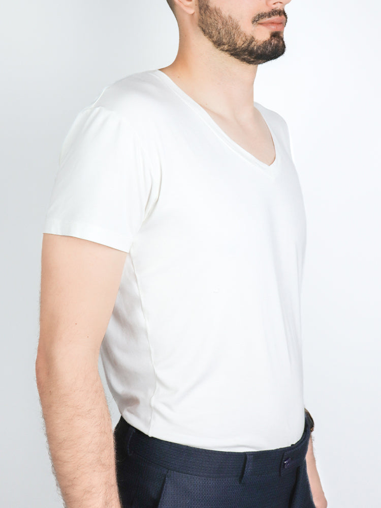 Rumpy Bamboo Men Undershirt Long AF V Neck#color_white-with-white-thread