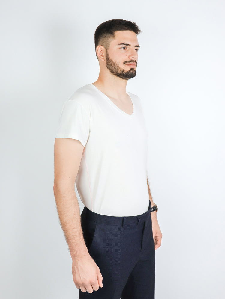 Rumpy Bamboo Men Undershirt Uber V Neck#color_white-with-pink-thread