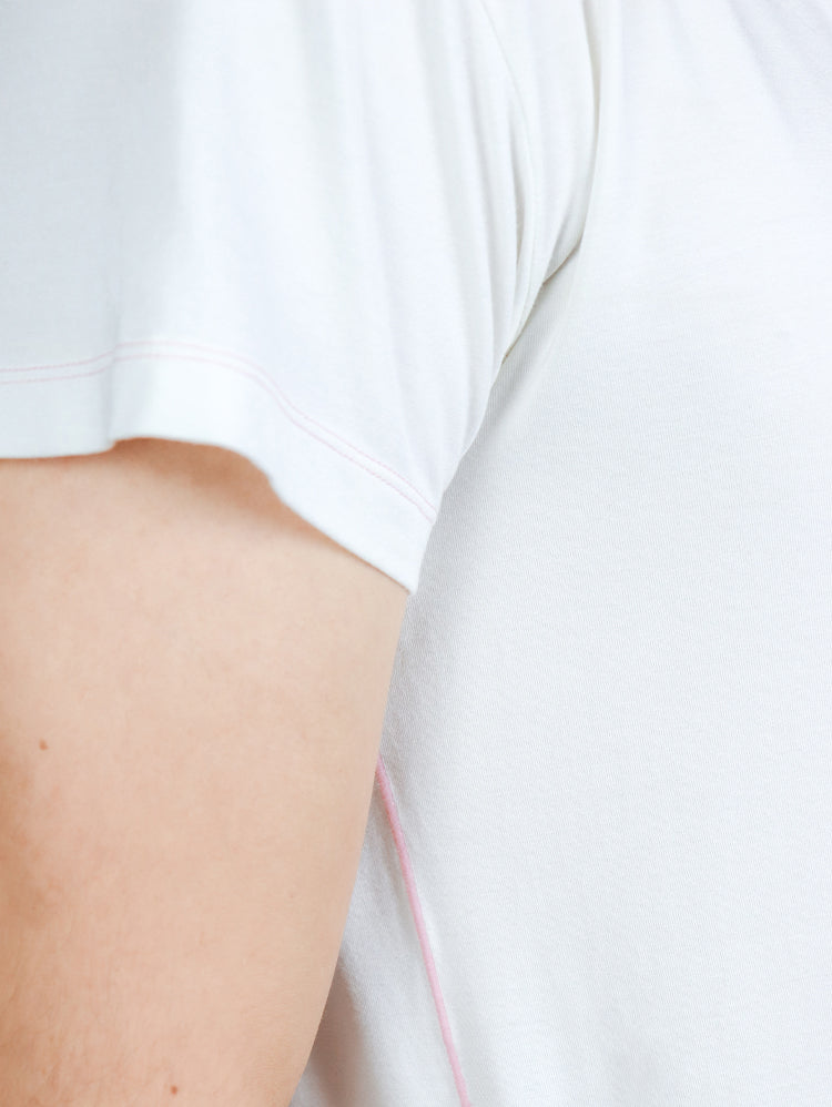 Rumpy Bamboo Men Undershirt Uber V Neck#color_white-with-pink-thread
