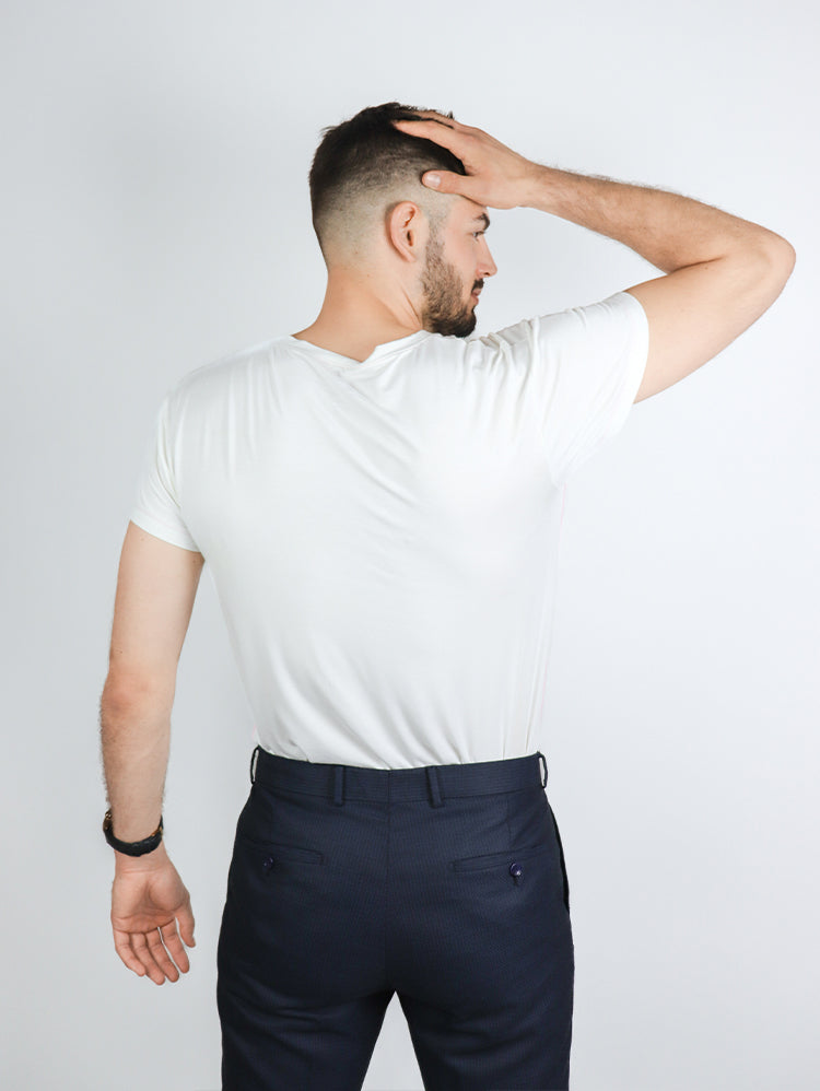 Rumpy Bamboo Men Undershirt Uber V Neck#color_white-with-pink-thread